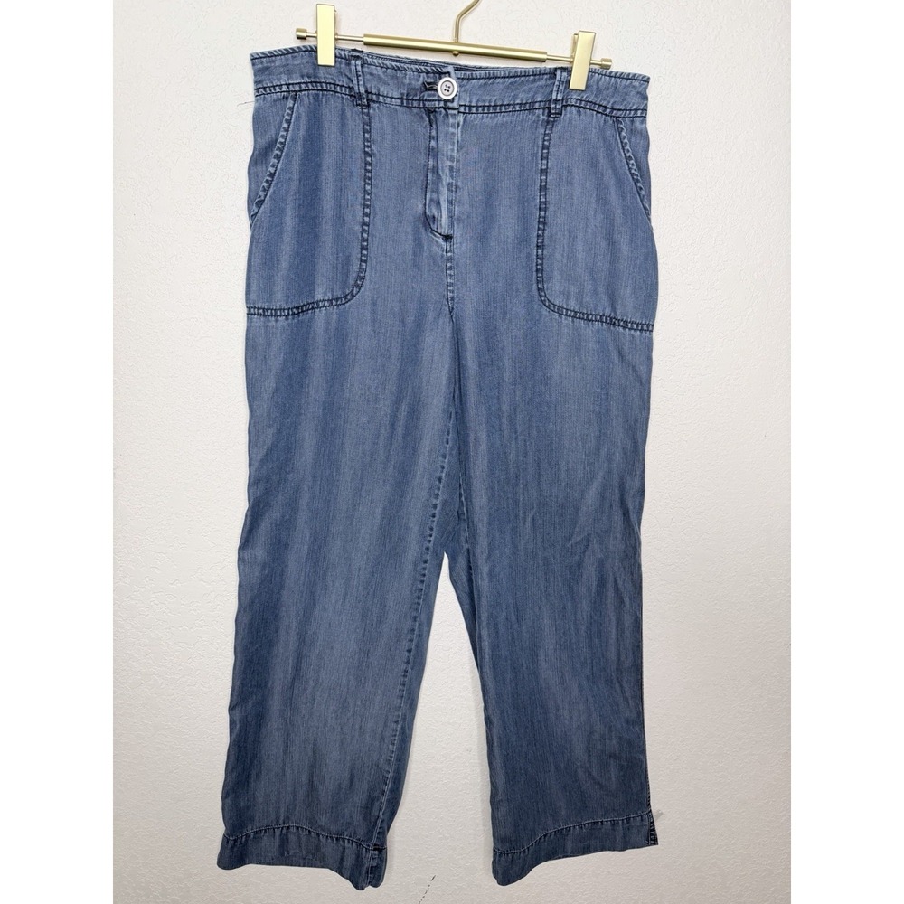 John Mark Wide Leg Pants Womens 6 (31x28) Blue Chambray Lightweight Coastal